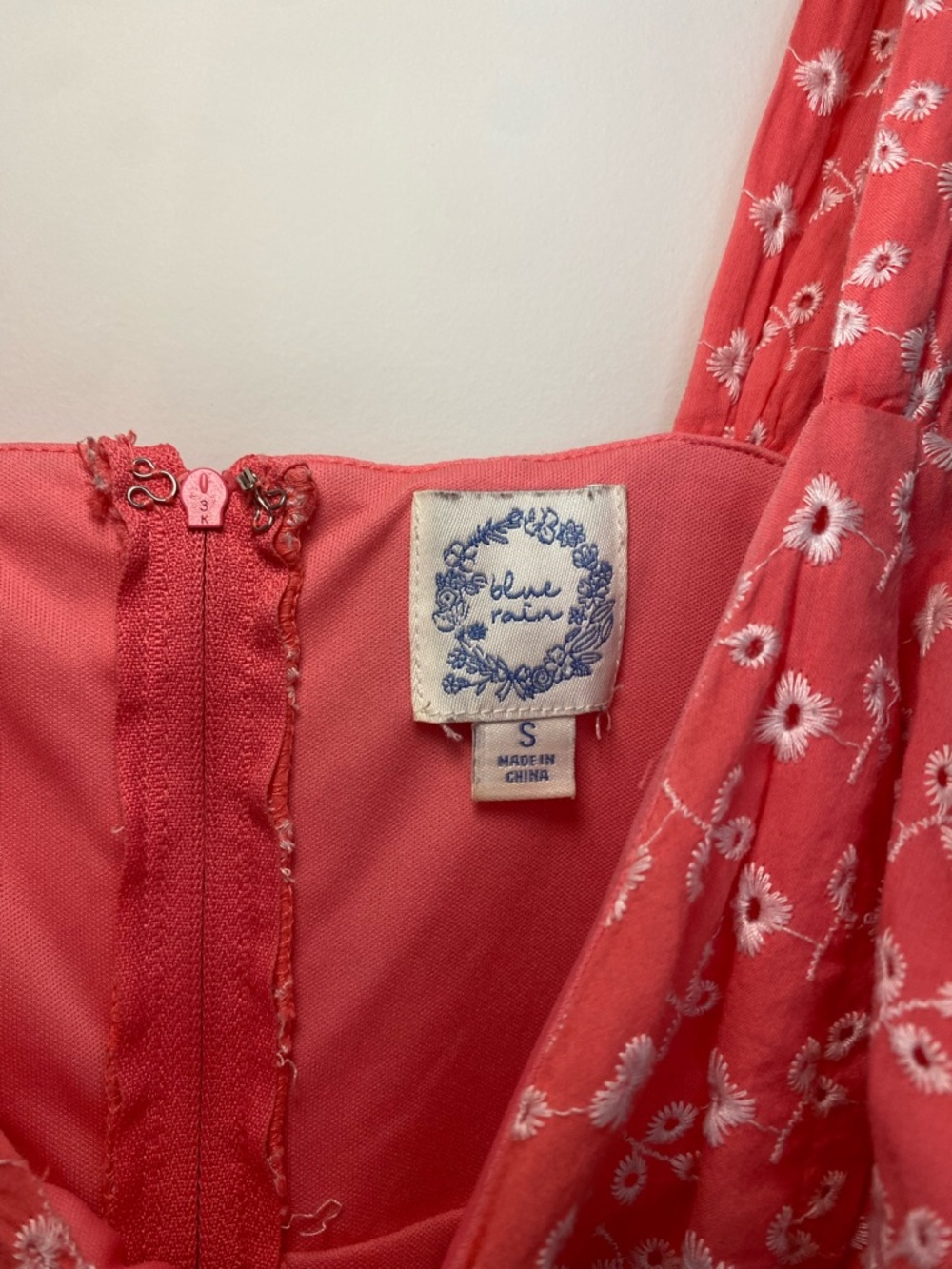 Blue Rain Coral Pink Floral Dress with White Embroidery - Picture 3 of 6